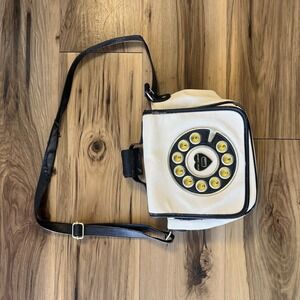 Betsy‎ Johnson Telephone handbag White Black Yellow Fair Condition Missing Phone